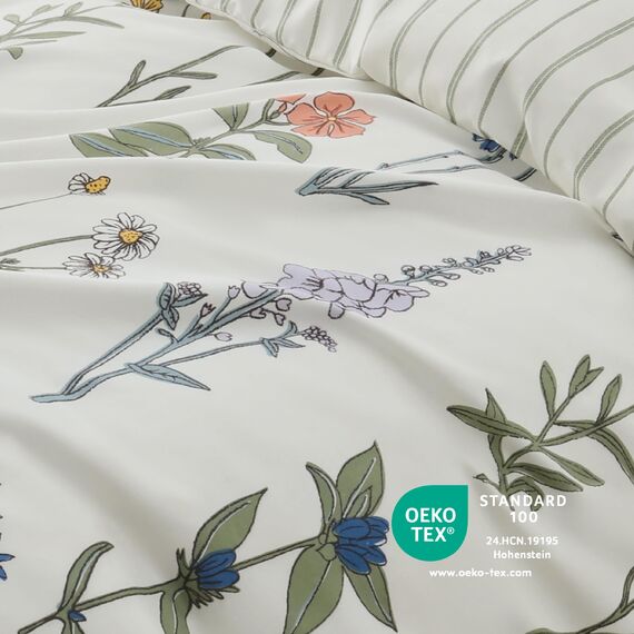 BEDSURE Bettwäsche 135x200 2teilig Bettbezug - Bettwäsche-Sets 135 x 200 cm mit Kissenbezug 80x80 cm, ÖKO-TEX Weiß Wendebettwäsche Bedding Muster Blumen Gestreift für Einzelbett mit Reißverschluss