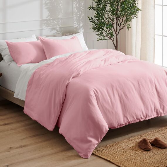 Bare Home Premium 1800 Ultraweiches Bettwäsche-Set – Einzelbett, leicht, kühlend – Bettbezug mit 1 Kissenbezug (Einzelbett, Hellrosa)