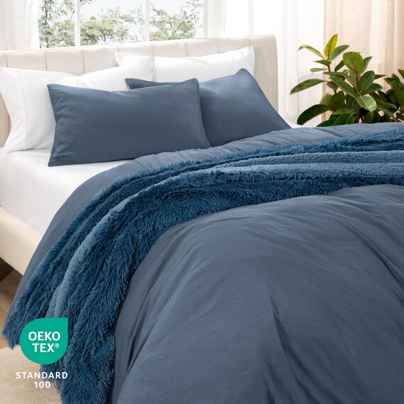 Bare Home Sandwashed Bettbezug und Kissenbezug Set – Kaisergröße – Premium 1800 Ultra weich – leicht – kühlender Bettbezug – Bettbezug mit 2 Kissenbezügen (Kaiser, sandgewaschenes Bering Sea)