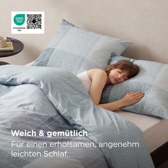 BEDSURE Bettwäsche 155x220 3teilig Bettbezug - Bettwäsche-Sets 155 x 220 cm mit 2 Kissenbezüge 80x80 cm, ÖKO-TEX Wendebettwäsche Bedding Blau Plaid Kariert Muster für Einzelbett mit Reißverschluss