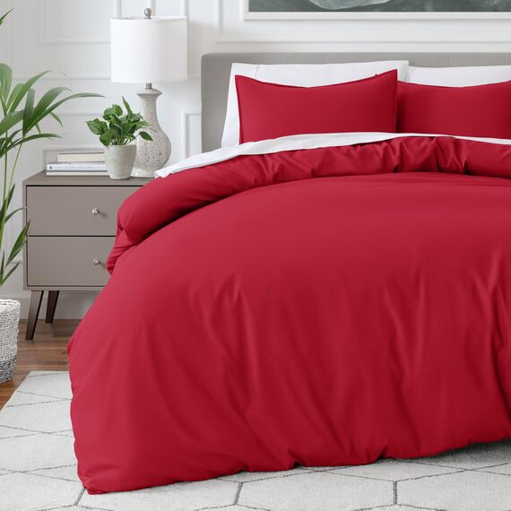 Bare Home Bettbezug-Set für King-Size-Bett, hochwertiges 1800er-Bettwäsche-Set, leicht, kühlender Bettbezug, Bettbezug mit 2 Kissenbezügen, King-Size-Bett, Rot