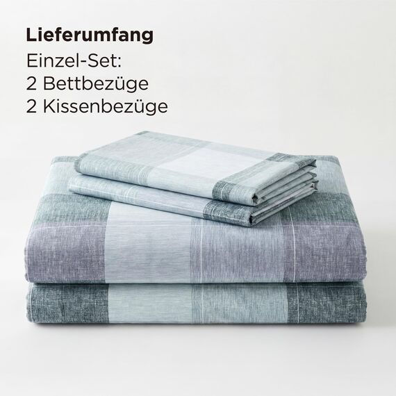 BEDSURE Bettwäsche 135x200 4teilig Bettbezug - Bettwäsche-Sets 135 x 200 cm 2er Set mit 2 Kissenbezüge 80x80cm, ÖKO-TEX Wendebettwäsche Bedding Blau Plaid Kariert Muster mit Reißverschluss
