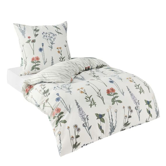 BEDSURE Bettwäsche 135x200 2teilig Bettbezug - Bettwäsche-Sets 135 x 200 cm mit Kissenbezug 80x80 cm, ÖKO-TEX Weiß Wendebettwäsche Bedding Muster Blumen Gestreift für Einzelbett mit Reißverschluss