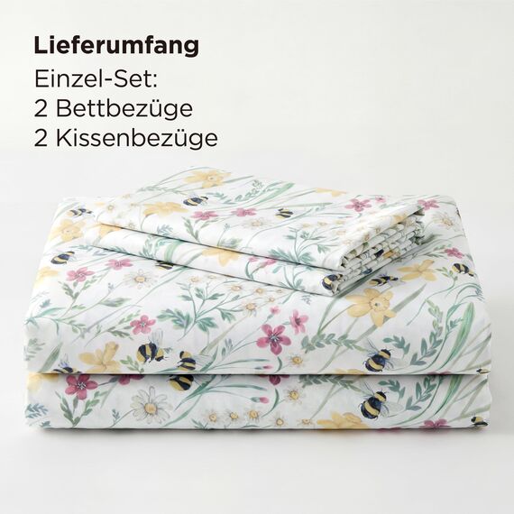 BEDSURE Bettwäsche 135x200 4teilig Bettbezug - Bettwäsche-Sets 135 x 200 cm 2er Set mit 2 Kissenbezüge 80x80cm, ÖKO-TEX Wendebettwäsche Bedding Grün Blumen Pflanze Muster mit Reißverschluss