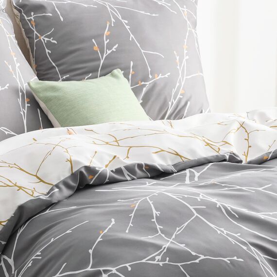BEDSURE Bettwäsche 155x220 3teilig Bettbezug - Bettwäsche-Sets 155 x 220 cm mit 2 Kissenbezüge 80x80 cm, ÖKO-TEX Wendebettwäsche Bedding Muster Grau Zweige für Einzelbett mit Reißverschluss