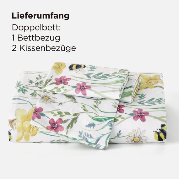 BEDSURE Bettwäsche 155x220 3teilig Bettbezug - Bettwäsche-Sets 155 x 220 cm mit 2 Kissenbezüge 80x80 cm, ÖKO-TEX Wendebettwäsche Bedding Grün Blumen Pflanze Muster für Einzelbett mit Reißverschluss