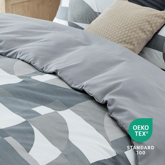 BEDSURE Bettwäsche 135x200 4teilig Bettbezug - Bettwäsche-Sets 135 x 200 cm 2er Set mit 2 Kissenbezüge 80x80cm, ÖKO-TEX Wendebettwäsche Bedding Grau Geometrie Muster mit Reißverschluss