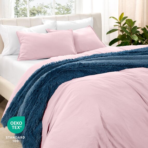 Bare Home Sandwashed Premium 1800 Ultraweiches, leichtes kühlendes Bettdecken- und Kissenbezug-Set, Doppelgröße mit 2 Kissenbezügen, Sandwash Dusty Pink
