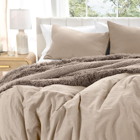 Bare Home Sandwashed Bettbezug und Kissenbezug Set – Kaisergröße – Premium 1800 Ultra weich – leicht – kühlender Bettbezug – Bettbezug mit 2 Kissenbezügen (Kaiser, sandgewaschener Kiesel)