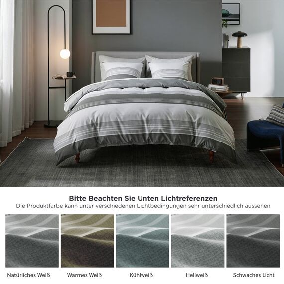 BEDSURE Bettwäsche 135x200 2teilig Bettbezug - Bettwäsche-Sets Grau 135 x 200 cm mit Kissenbezug 80x80 cm, ÖKO-TEX Wendebettwäsche Bedding Grau Gestreift Muster mit Reißverschluss