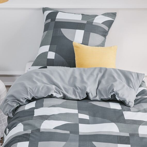 BEDSURE Bettwäsche 135x200 2teilig Bettbezug - Bettwäsche-Sets 135 x 200 cm mit Kissenbezug 80x80 cm, ÖKO-TEX Wendebettwäsche Bedding Grau Geometrie Muster für Einzelbett mit Reißverschluss