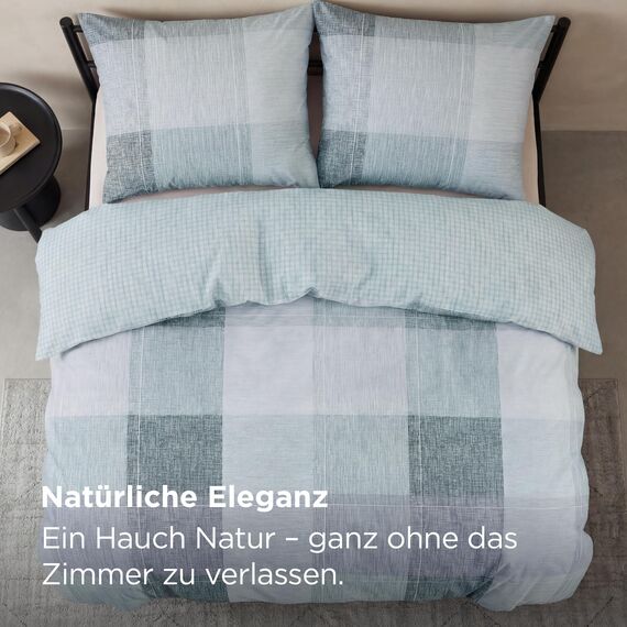 BEDSURE Bettwäsche 155x220 3teilig Bettbezug - Bettwäsche-Sets 155 x 220 cm mit 2 Kissenbezüge 80x80 cm, ÖKO-TEX Wendebettwäsche Bedding Blau Plaid Kariert Muster für Einzelbett mit Reißverschluss