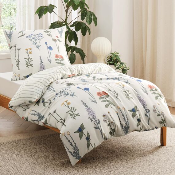BEDSURE Bettwäsche 135x200 2teilig Bettbezug - Bettwäsche-Sets 135 x 200 cm mit Kissenbezug 80x80 cm, ÖKO-TEX Weiß Wendebettwäsche Bedding Muster Blumen Gestreift für Einzelbett mit Reißverschluss