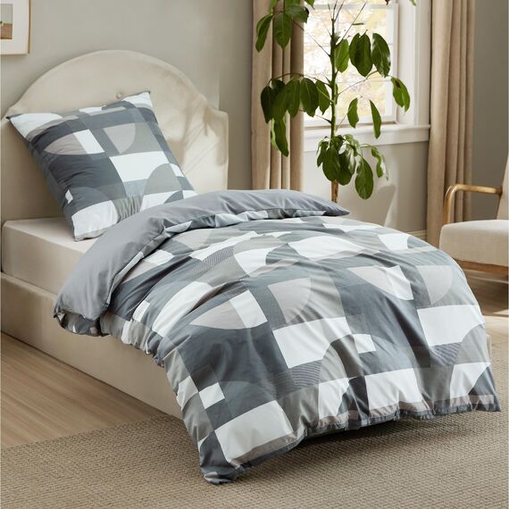 BEDSURE Bettwäsche 135x200 2teilig Bettbezug - Bettwäsche-Sets 135 x 200 cm mit Kissenbezug 80x80 cm, ÖKO-TEX Wendebettwäsche Bedding Grau Geometrie Muster für Einzelbett mit Reißverschluss