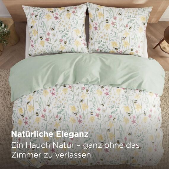 BEDSURE Bettwäsche 135x200 2teilig Bettbezug - Bettwäsche-Sets 135 x 200 cm mit Kissenbezug 80x80 cm, ÖKO-TEX Wendebettwäsche Bedding Grün Blumen Pflanze Muster für Einzelbett mit Reißverschluss