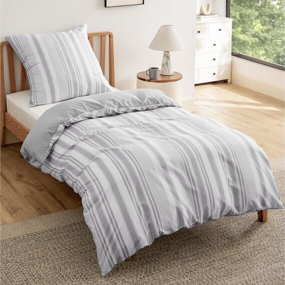 BEDSURE Bettwäsche 135x200 2teilig Bettbezug - Bettwäsche-Sets 135 x 200 cm mit Kissenbezug 80x80 cm, ÖKO-TEX Wendebettwäsche Bedding Grau Streifen Muster für Einzelbett mit Reißverschluss