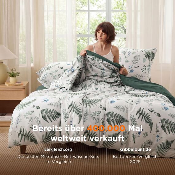 BEDSURE Bettwäsche 135x200 4teilig Bettbezug - Bettwäsche-Sets 135 x 200 cm 2er Set mit 2 Kissenbezüge 80x80cm, ÖKO-TEX Wendebettwäsche Bedding Muster Grün Blumen Pflanzen mit Reißverschluss