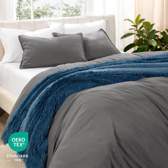 Bare Home Sandgewaschenes Bettbezug-Set für King-Size-Betten – Premium 1800 ultraweich, leicht, kühlend – beinhaltet 1 Bettbezug (225 cm x 220 cm) und 2 Kissenbezüge (50 cm x 75 cm) – Sandgewaschenes