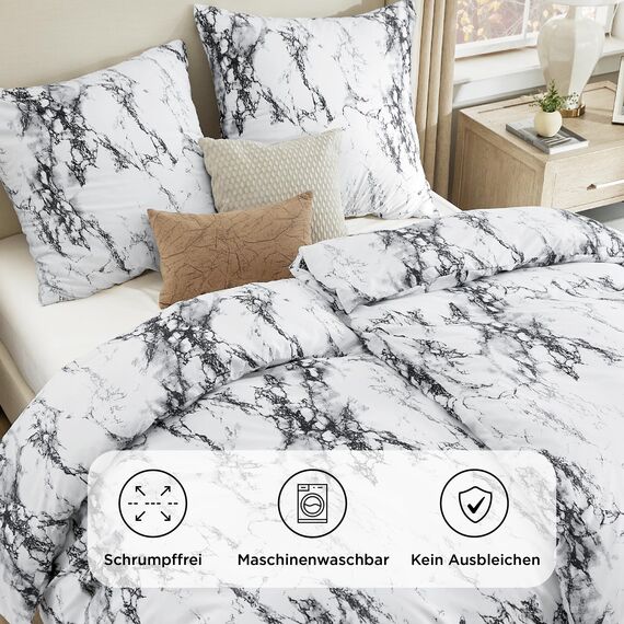 BEDSURE Bettwäsche 135x200 4teilig Bettbezug - Bettwäsche-Sets 135 x 200 cm 2er Set mit 2 Kissenbezüge 80x80cm, Weich Wendebettwäsche Bedding Marmor Weiß Muster mit Reißverschluss