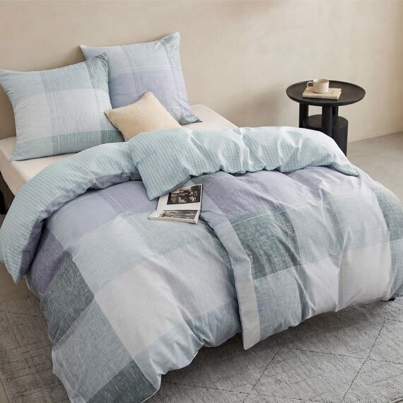 BEDSURE Bettwäsche 135x200 4teilig Bettbezug - Bettwäsche-Sets 135 x 200 cm 2er Set mit 2 Kissenbezüge 80x80cm, ÖKO-TEX Wendebettwäsche Bedding Blau Plaid Kariert Muster mit Reißverschluss