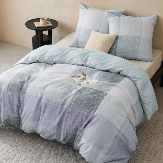 BEDSURE Bettwäsche 155x220 3teilig Bettbezug - Bettwäsche-Sets 155 x 220 cm mit 2 Kissenbezüge 80x80 cm, ÖKO-TEX Wendebettwäsche Bedding Blau Plaid Kariert Muster für Einzelbett mit Reißverschluss