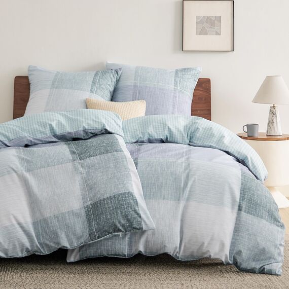 BEDSURE Bettwäsche 135x200 4teilig Bettbezug - Bettwäsche-Sets 135 x 200 cm 2er Set mit 2 Kissenbezüge 80x80cm, ÖKO-TEX Wendebettwäsche Bedding Blau Plaid Kariert Muster mit Reißverschluss
