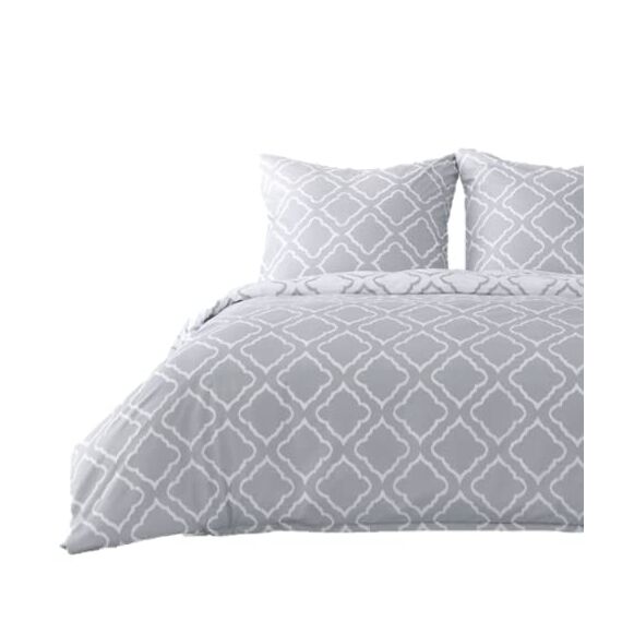 BEDSURE Bettwäsche 220x240 3teilig Bettbezug - Bettwäsche-Sets 220 x 240 cm mit 2 Kissenbezüge 80x80 cm, ÖKO-TEX Wendebettwäsche Bedding Gitter Grau Muster für Doppelbett mit Reißverschluss