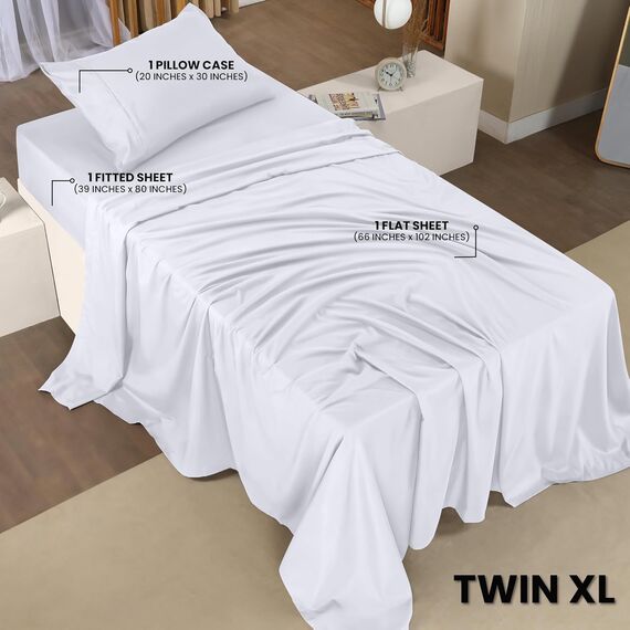 Utopia Bedding Bettwäsche-Set für TwinXL-Bettgröße, 2er-Pack Bettlaken-Sets, ideal für Spas, Hotels und Gästezimmer, gebürstete Mikrofaser, schrumpf- und lichtbeständig, pflegeleicht (weiß)