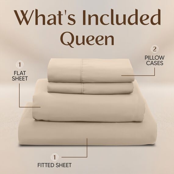 Utopia Bedding, Bettwäscheset für Queen Size Bett, 4-teilig, aus weicher und atmungsaktiver Mikrofaser, inklusive 1 Spannbettlaken, 1 Bettlaken und 2 Kissenbezügen, beige (Sand)