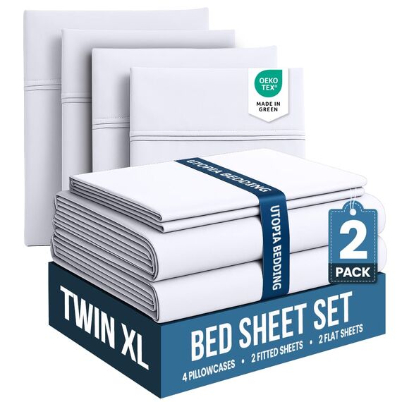 Utopia Bedding Bettwäsche-Set für TwinXL-Bettgröße, 2er-Pack Bettlaken-Sets, ideal für Spas, Hotels und Gästezimmer, gebürstete Mikrofaser, schrumpf- und lichtbeständig, pflegeleicht (weiß)