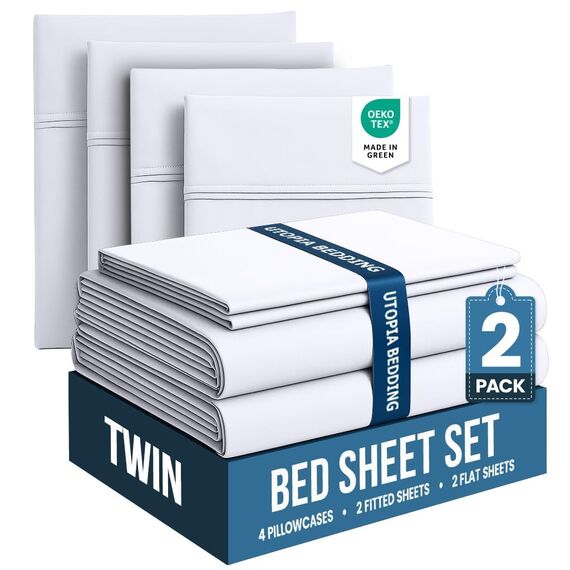 Utopia Bedding Bettwäsche-Set für Twin-Bett, 2er-Pack Bettwäsche-Sets, ideal für Spas, Hotels und Gästezimmer, gebürstete Mikrofaser, schrumpf- und lichtbeständig, pflegeleicht (weiß)