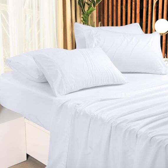 Utopia Bedding Komplettes Bettwäsche-Set, Großpackung mit 2 Bettlaken-Sets, perfekt für Spa, Hotel und Gästezimmer, gebürstete Mikrofaser, schrumpf- und lichtbeständig, pflegeleicht, Weiß