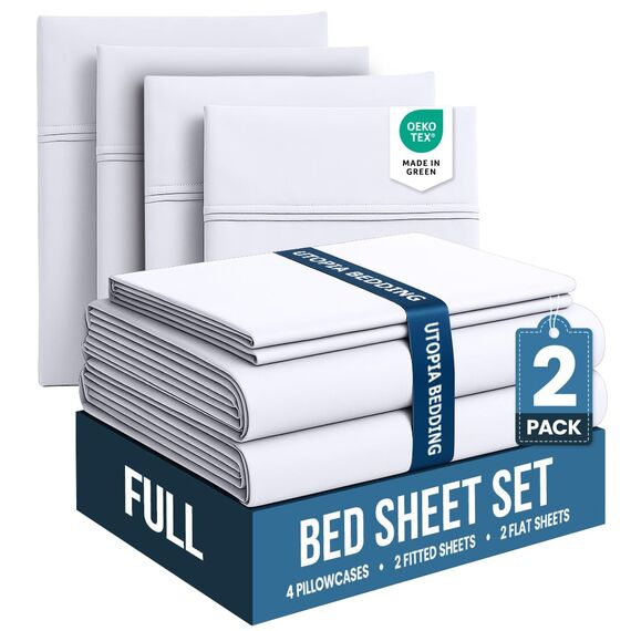 Utopia Bedding Komplettes Bettwäsche-Set, Großpackung mit 2 Bettlaken-Sets, perfekt für Spa, Hotel und Gästezimmer, gebürstete Mikrofaser, schrumpf- und lichtbeständig, pflegeleicht, Weiß