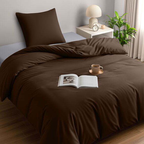Utopia Bedding Bettwäsche 135x200 Set - Mikrofaser Bettbezug 135x200 cm + 1 Kissenbezug 80x80 cm - Braun