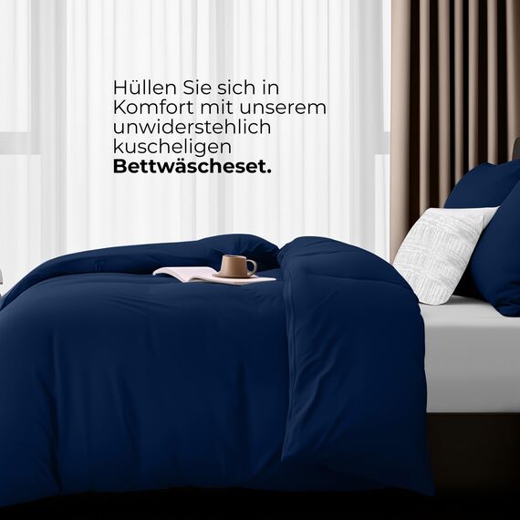 Utopia Bedding Bettwäsche 135x200 4teilig - Mikrofaser 2 Bettbezug 135x200 cm + 2 Kissenbezüge 80x80 cm - Marineblau