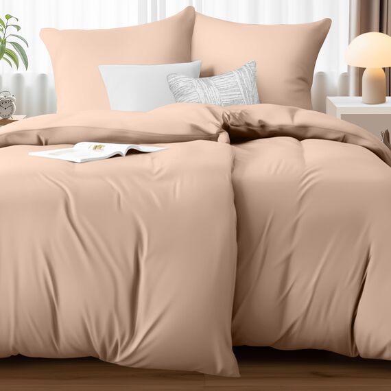 Utopia Bedding Bettwäsche 135x200 4teilig - Mikrofaser 2 Bettbezug 135x200 cm + 2 Kissenbezüge 80x80 cm - Beige