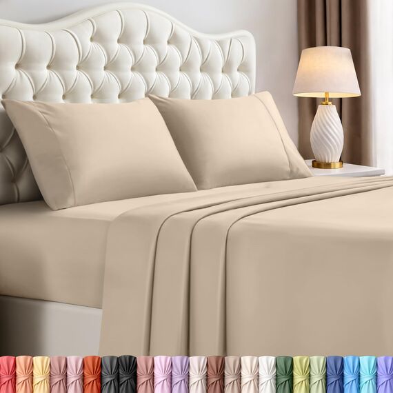 Utopia Bedding, Bettwäscheset für Queen Size Bett, 4-teilig, aus weicher und atmungsaktiver Mikrofaser, inklusive 1 Spannbettlaken, 1 Bettlaken und 2 Kissenbezügen, beige (Sand)