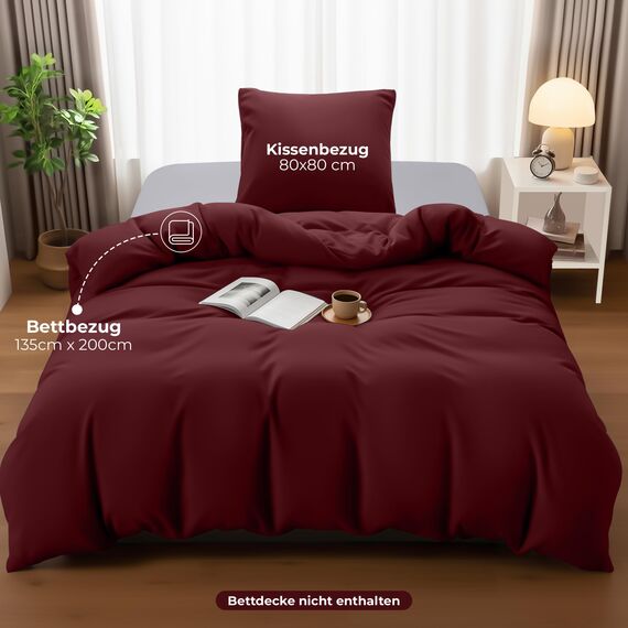 Utopia Bedding Bettwäsche 135x200 Set - Mikrofaser Bettbezug 135x200 cm + 1 Kissenbezug 80x80 cm - Burgund