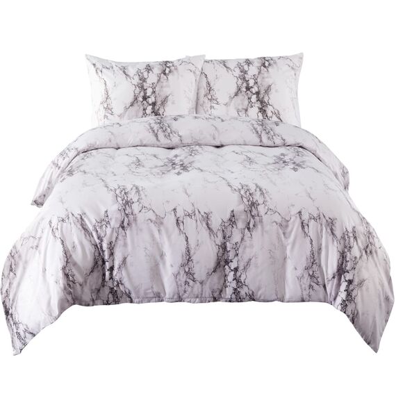 BEDSURE Bettwäsche 155x220 3teilig Bettbezug - Bettwäsche-Sets 155 x 220 cm mit 2 Kissenbezüge 80x80 cm, Weich Wendebettwäsche Bedding Marmor Weiß für Einzelbett mit Reißverschluss