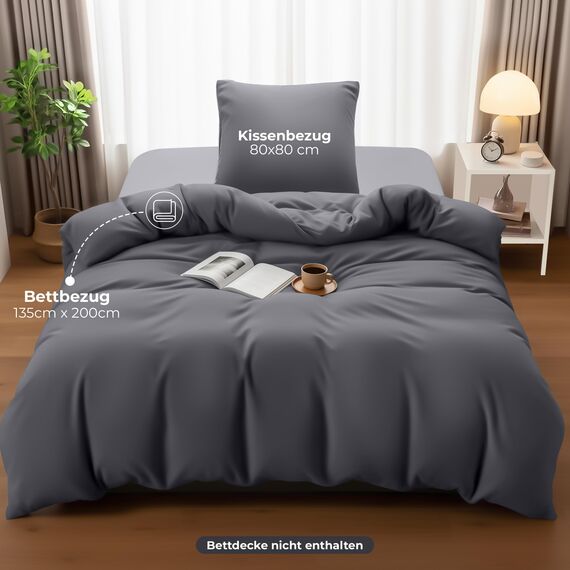 Utopia Bedding Bettwäsche 135x200 Set - Mikrofaser Bettbezug 135x200 cm + 1 Kissenbezug 80x80 cm - Grau