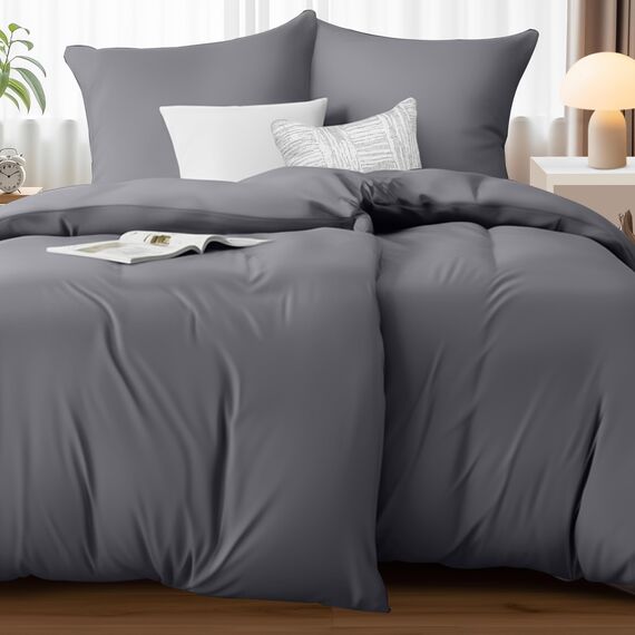 Utopia Bedding Bettwäsche 135x200 4teilig - Mikrofaser 2 Bettbezug 135x200 cm + 2 Kissenbezüge 80x80 cm - Grau