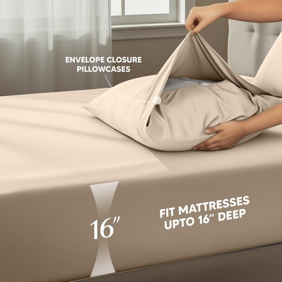 Utopia Bedding, Bettwäscheset für Queen Size Bett, 4-teilig, aus weicher und atmungsaktiver Mikrofaser, inklusive 1 Spannbettlaken, 1 Bettlaken und 2 Kissenbezügen, beige (Sand)