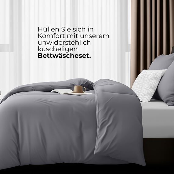 Utopia Bedding Bettwäsche 135x200 4teilig - Mikrofaser 2 Bettbezug 135x200 cm + 2 Kissenbezüge 80x80 cm - Grau