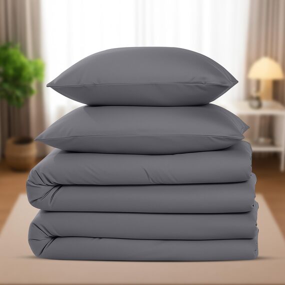 Utopia Bedding Bettwäsche 135x200 4teilig - Mikrofaser 2 Bettbezug 135x200 cm + 2 Kissenbezüge 80x80 cm - Grau