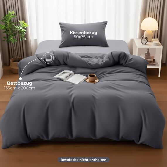 Utopia Bedding Bettwäsche 135x200 Set - Mikrofaser Bettbezug 135x200 cm + 1 Kissenbezug 50x75 cm - Grau