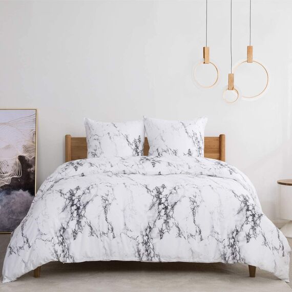BEDSURE Bettwäsche 200x200 3teilig Bettbezug - Bettwäsche-Sets 200 x 200 cm mit 2 Kissenbezüge 80x80 cm, Weich Wendebettwäsche Bedding Marmor Weiß für Doppelbett mit Reißverschluss