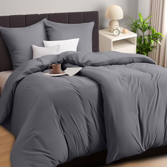 Utopia Bedding Bettwäsche 135x200 4teilig - Mikrofaser 2 Bettbezug 135x200 cm + 2 Kissenbezüge 80x80 cm - Grau