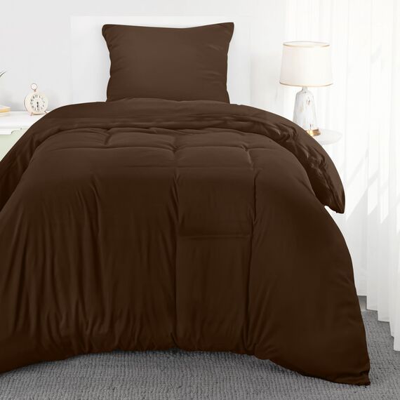 Utopia Bedding Bettwäsche 135x200 Set - Mikrofaser Bettbezug 135x200 cm + 1 Kissenbezug 80x80 cm - Braun