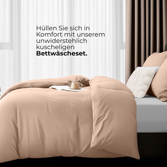Utopia Bedding Bettwäsche 135x200 4teilig - Mikrofaser 2 Bettbezug 135x200 cm + 2 Kissenbezüge 80x80 cm - Beige
