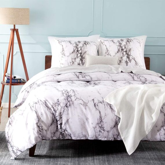 BEDSURE Bettwäsche 220x240 3teilig Bettbezug - Bettwäsche-Sets 220 x 240 cm mit 2 Kissenbezüge 80x80 cm, Weich Wendebettwäsche Bedding Marmor Weiß für Doppelbett mit Reißverschluss